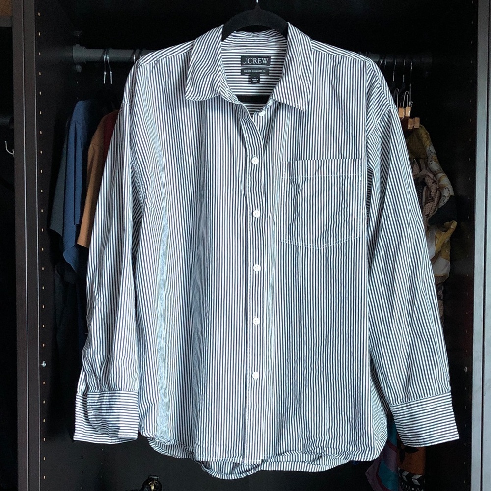 J.Crew Etienne Oversized Button-Up Shirt- Navy Stripe